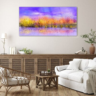 Colorful landscape in the water reflection Glass Wall Art