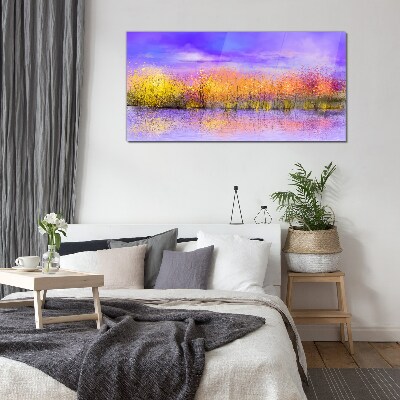 Colorful landscape in the water reflection Glass Wall Art