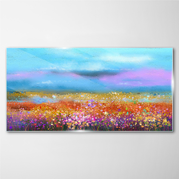 Floral landscape in pastel colors Glass Wall Art
