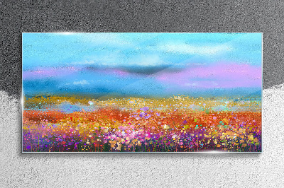 Floral landscape in pastel colors Glass Wall Art