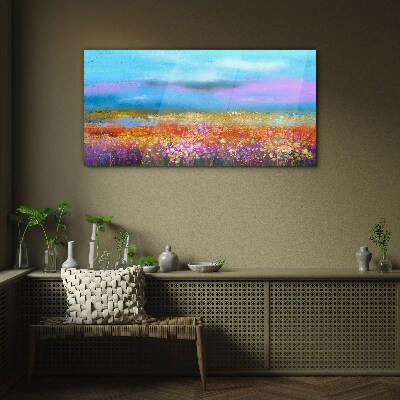 Floral landscape in pastel colors Glass Wall Art