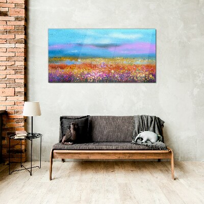 Floral landscape in pastel colors Glass Wall Art
