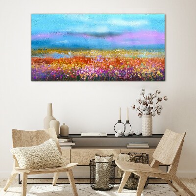 Floral landscape in pastel colors Glass Wall Art