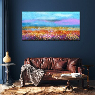 Floral landscape in pastel colors Glass Wall Art