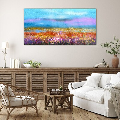 Floral landscape in pastel colors Glass Wall Art