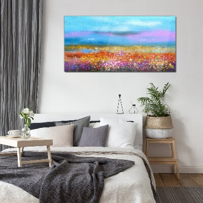 Floral landscape in pastel colors Glass Wall Art