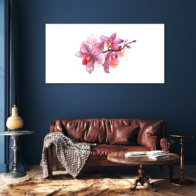 Pink orchids on white background Glass Wall Art