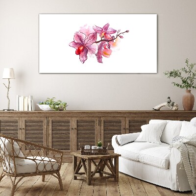 Pink orchids on white background Glass Wall Art