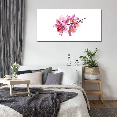 Pink orchids on white background Glass Wall Art