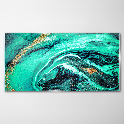 Turquoise waves with gold accents Glass Wall Art