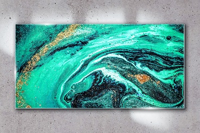Turquoise waves with gold accents Glass Wall Art