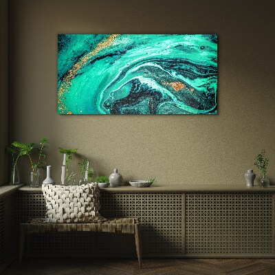 Turquoise waves with gold accents Glass Wall Art
