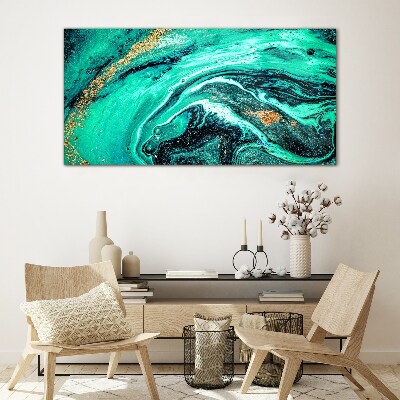 Turquoise waves with gold accents Glass Wall Art