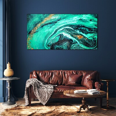 Turquoise waves with gold accents Glass Wall Art