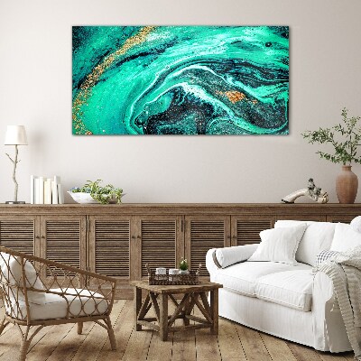 Turquoise waves with gold accents Glass Wall Art