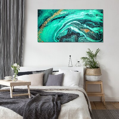 Turquoise waves with gold accents Glass Wall Art
