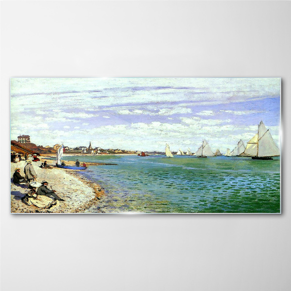 Seaside landscape with sailboats Glass Wall Art