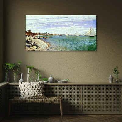 Seaside landscape with sailboats Glass Wall Art