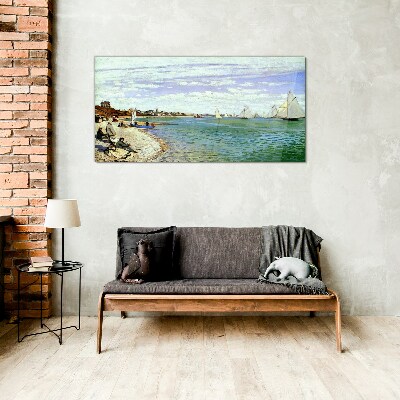 Seaside landscape with sailboats Glass Wall Art