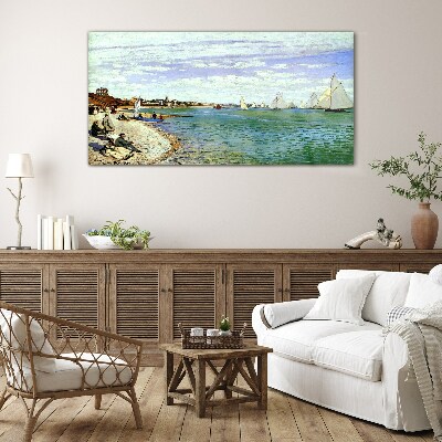 Seaside landscape with sailboats Glass Wall Art