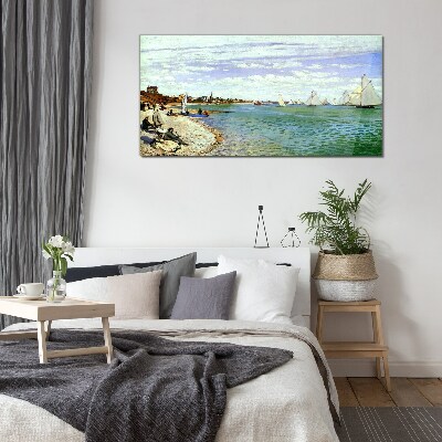 Seaside landscape with sailboats Glass Wall Art