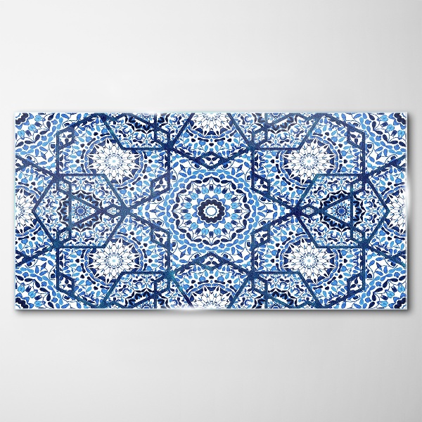 Geometric patterns in shades of blue Glass Wall Art
