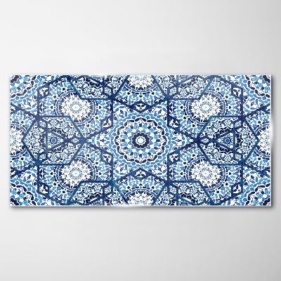 Geometric patterns in shades of blue Glass Wall Art
