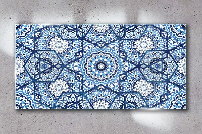 Geometric patterns in shades of blue Glass Wall Art