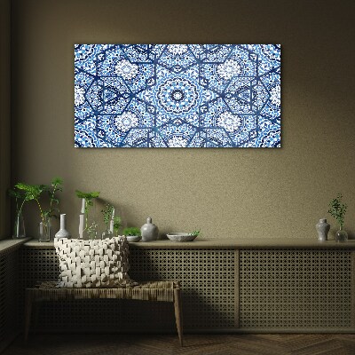 Geometric patterns in shades of blue Glass Wall Art