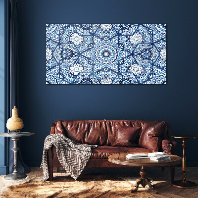 Geometric patterns in shades of blue Glass Wall Art