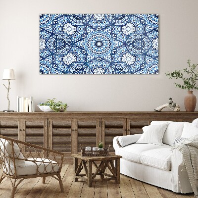 Geometric patterns in shades of blue Glass Wall Art