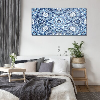Geometric patterns in shades of blue Glass Wall Art