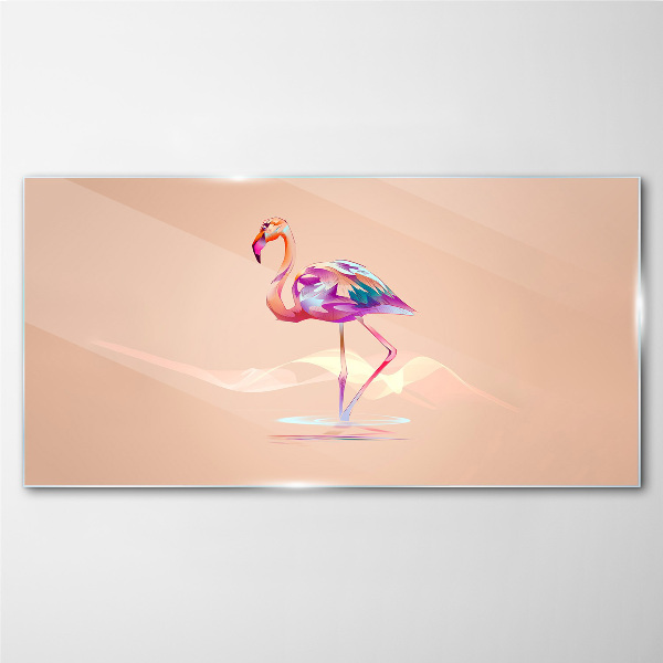 Pink flamingo on pastel background Glass Wall Art