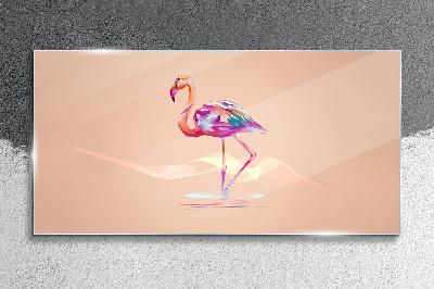 Pink flamingo on pastel background Glass Wall Art