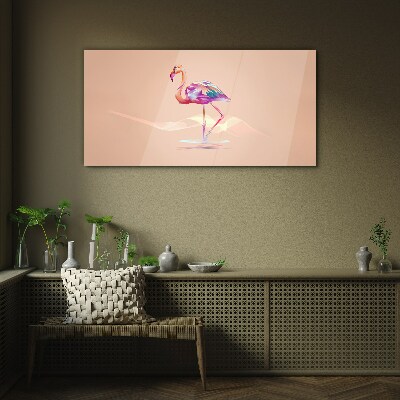 Pink flamingo on pastel background Glass Wall Art