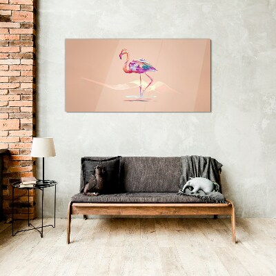 Pink flamingo on pastel background Glass Wall Art