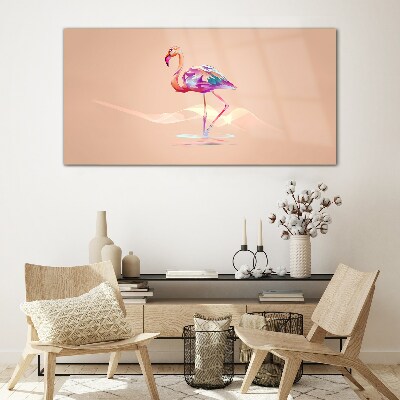 Pink flamingo on pastel background Glass Wall Art