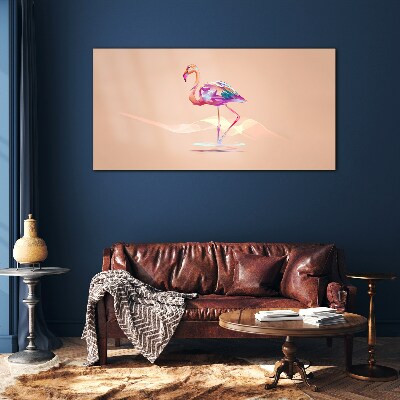 Pink flamingo on pastel background Glass Wall Art