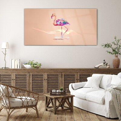 Pink flamingo on pastel background Glass Wall Art