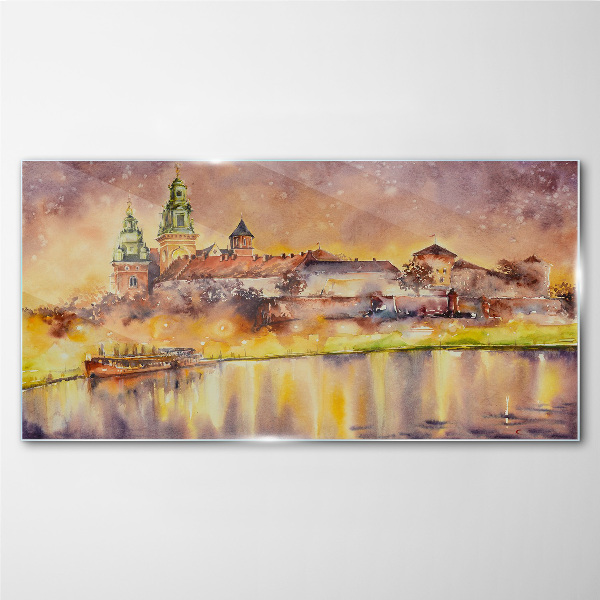 Golden reflections on the river Glass Wall Art