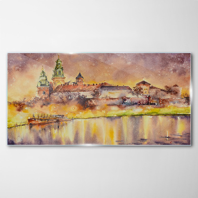Golden reflections on the river Glass Wall Art