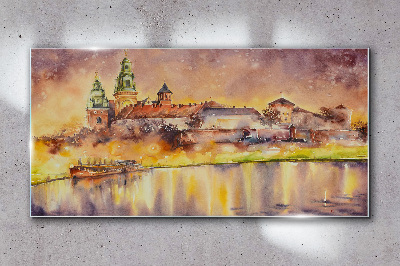 Golden reflections on the river Glass Wall Art