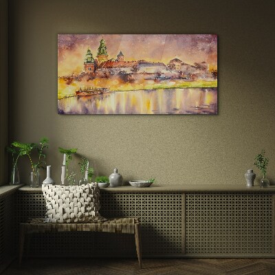 Golden reflections on the river Glass Wall Art