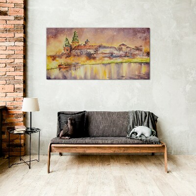 Golden reflections on the river Glass Wall Art