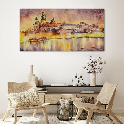 Golden reflections on the river Glass Wall Art