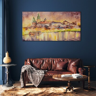 Golden reflections on the river Glass Wall Art