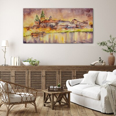 Golden reflections on the river Glass Wall Art