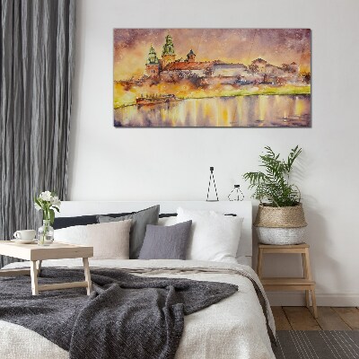 Golden reflections on the river Glass Wall Art