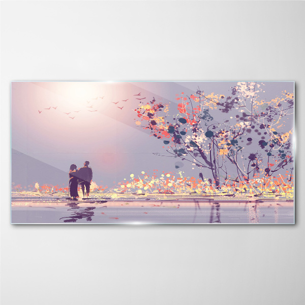 Romantic sunset walk Glass Wall Art