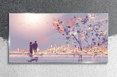 Romantic sunset walk Glass Wall Art